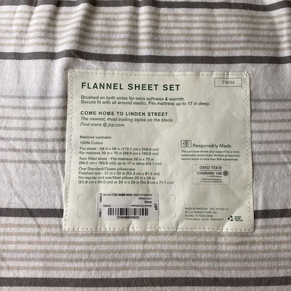 Linden Street Flannel Sheet Set Twin Size 100% Cotton - Picture 4 of 6